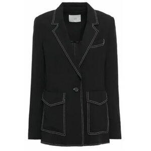 Joie Tabora Black Blazer Size 00 Contrast White Stitching Designer Jacket